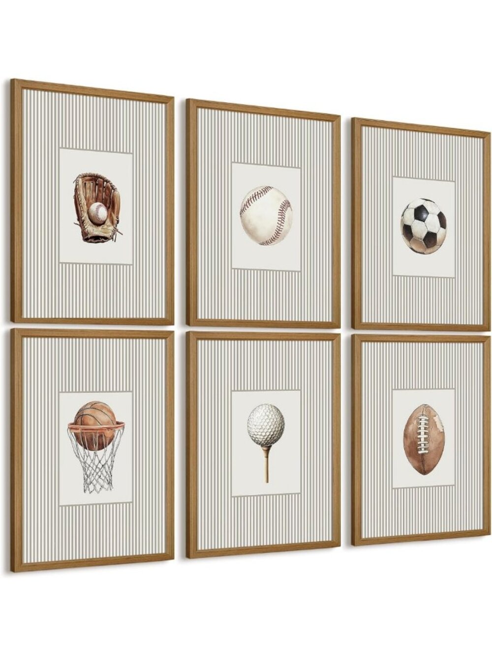 Vintage Sports Wall Art for Kids Room - Canvas Prints & Framed Decor, 12x16 Inch